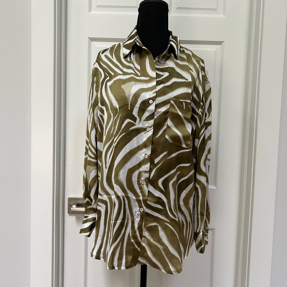 Haver London Khaki and White Patterned Top